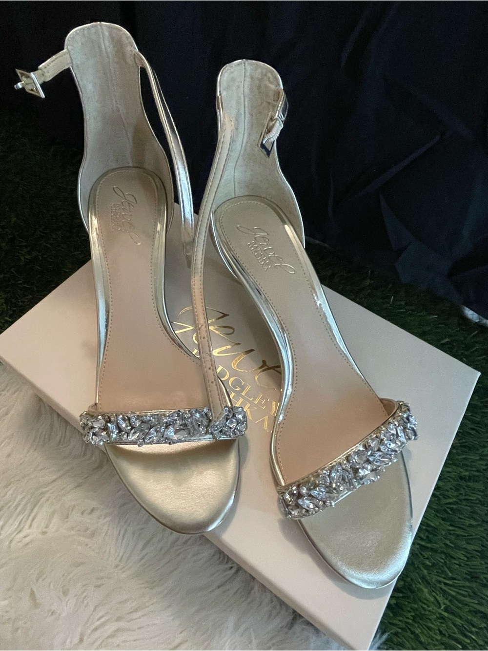 Jewel Badgley Mischka Gold Crystal-Embellished Slingback Heels